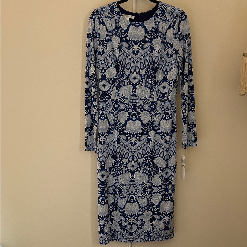 Maggy London Navy and White Long Sleeve Dress